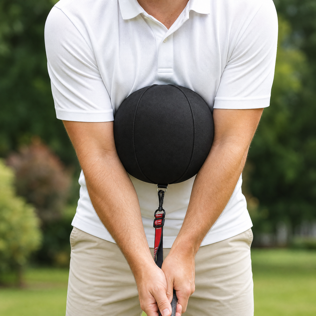 Sort oppblåsbar golf swing-treningsball brukt i hagen